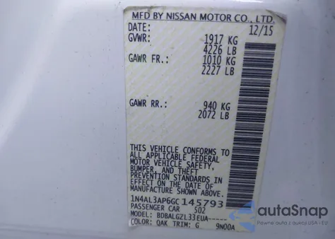 2016 Nissan Altima 2.5 S из США, поврежденный, VIN 1N4AL3AP6GC145793